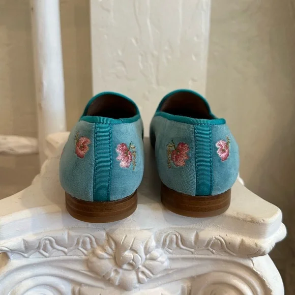 LoveShackFancy x Stubbs and Wootton Roses Slipper in Turquoise Blue Velvet - Picture 11 of 17